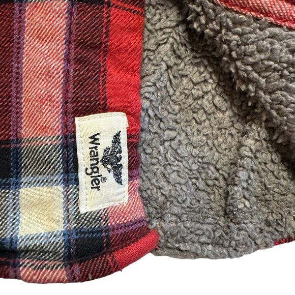 Wrangler unisex red plaid fleece lined flannel shirt shacket jacket size XL - Picture 6 of 9